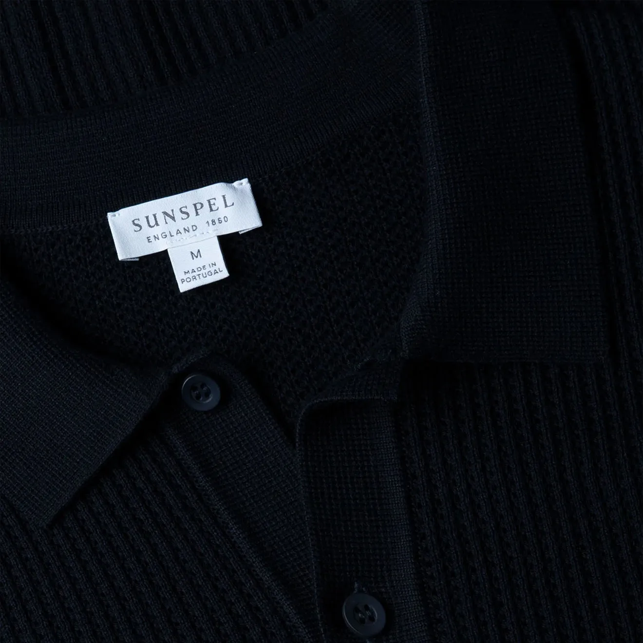 Sunspel Mesh Stitch S/S Polo Knitwear Navy