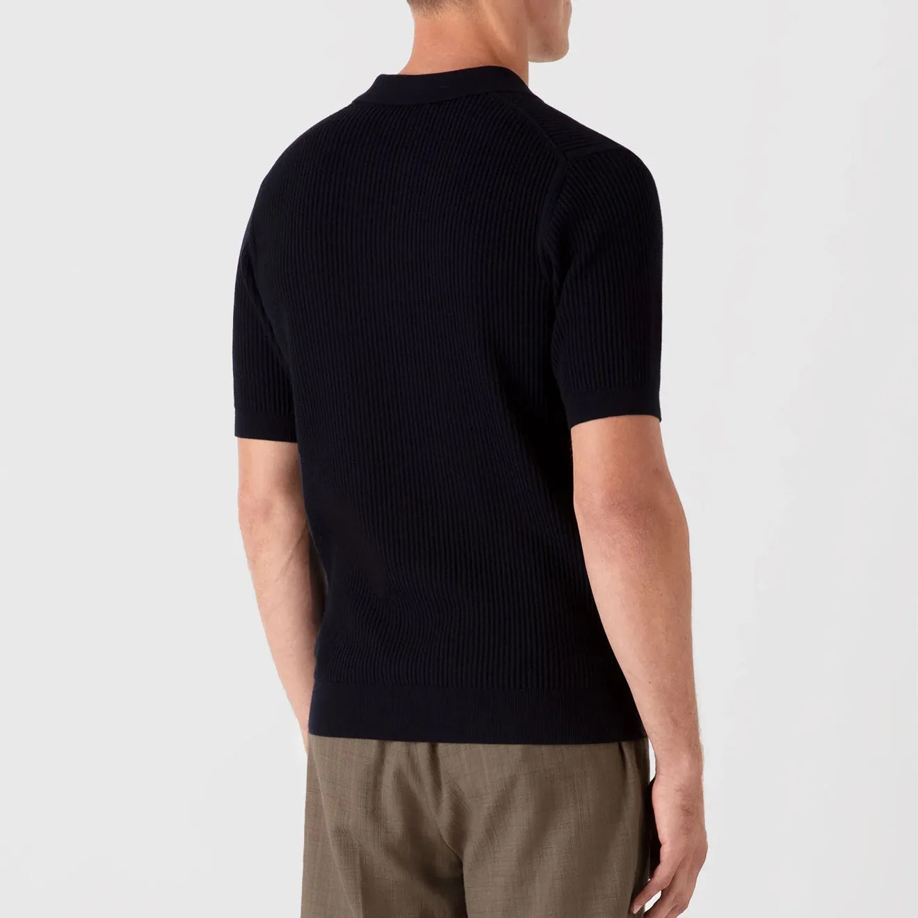 Sunspel Mesh Stitch S/S Polo Knitwear Navy
