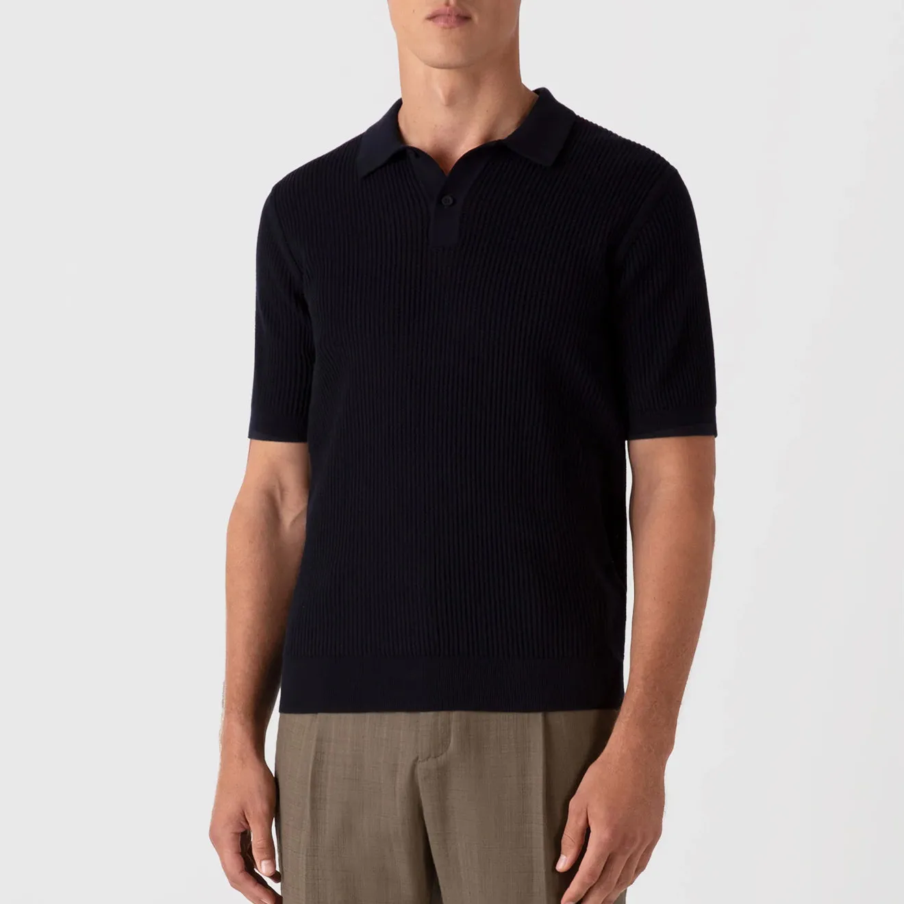 Sunspel Mesh Stitch S/S Polo Knitwear Navy