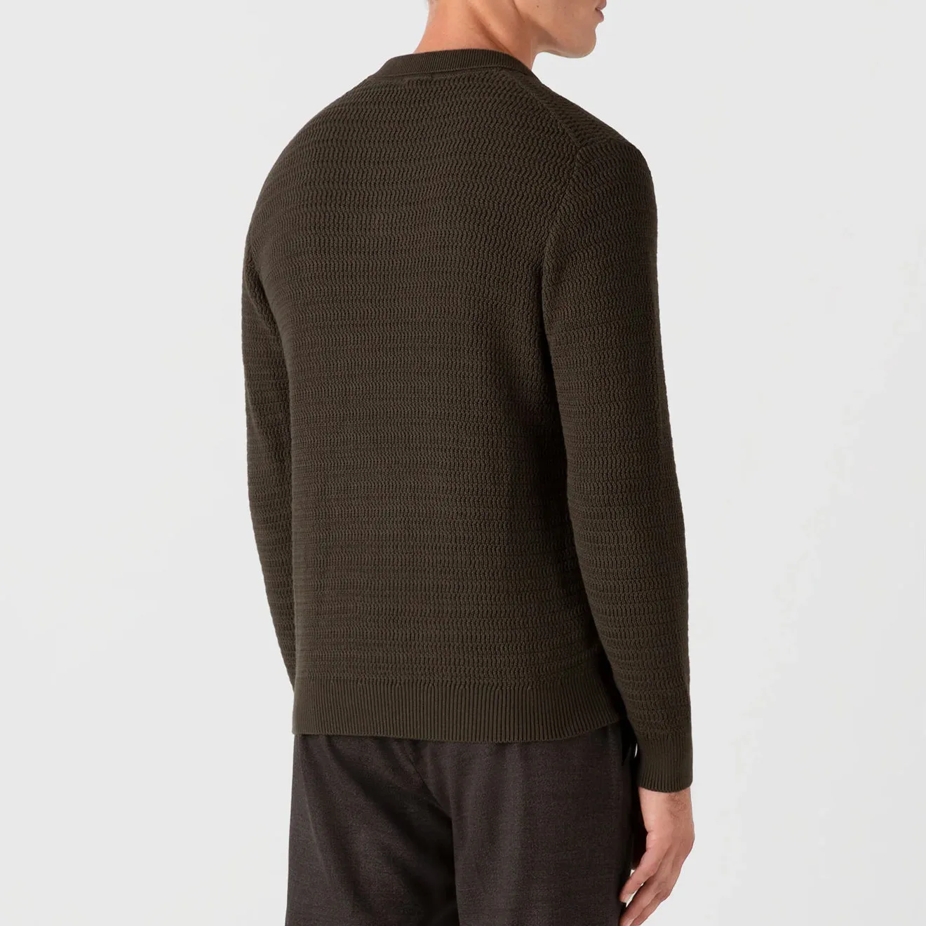 Sunspel Textured Cotton L/S Polo Knitwear Khaki