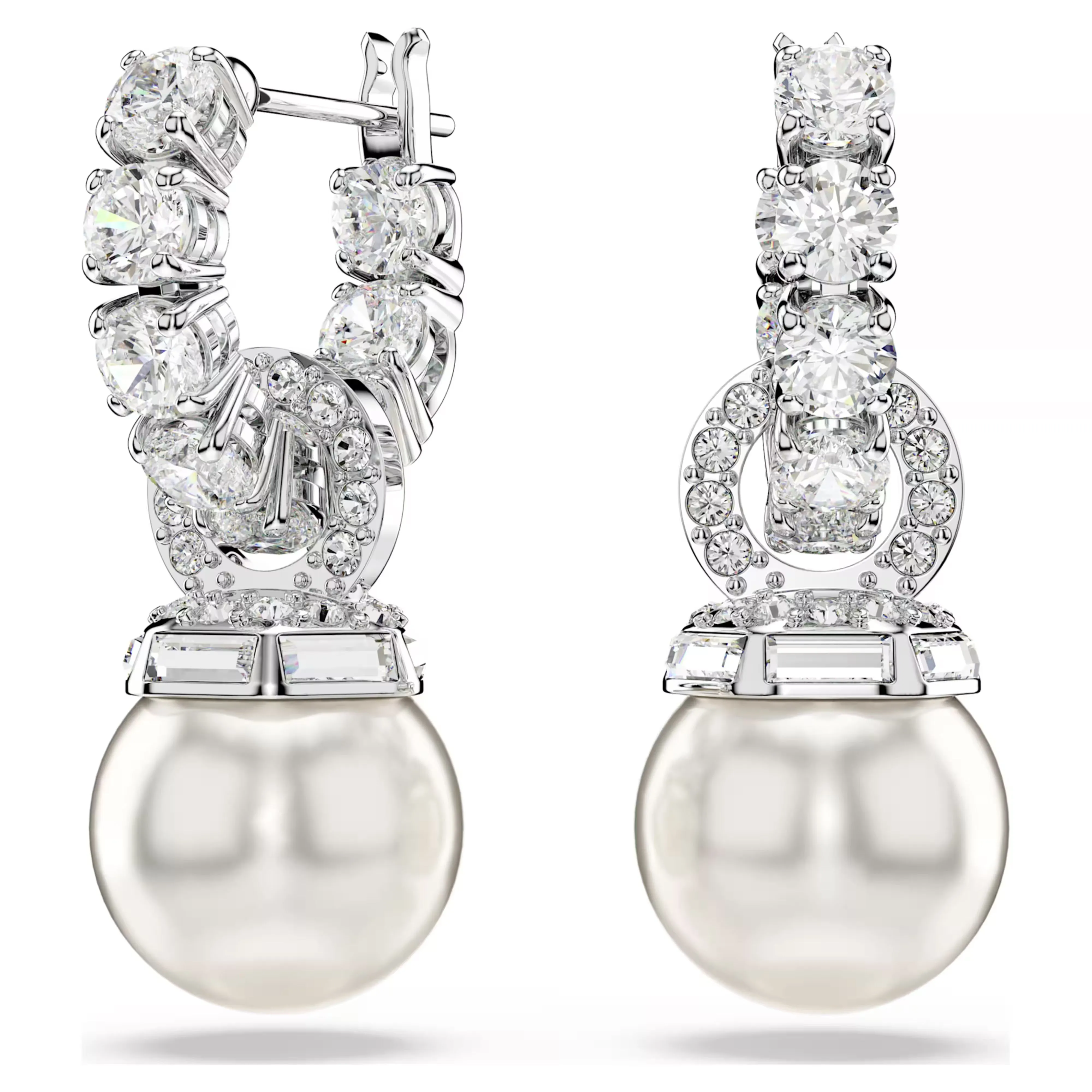 Swarovski Jewellery Matrix Pearl & Round Cut Silver Drop Earrings