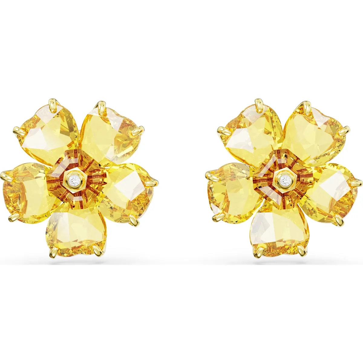 Swarovski Jewellery Swarovski Florere Gold Tone Plated Yellow Crystal Flower Stud Earrings
