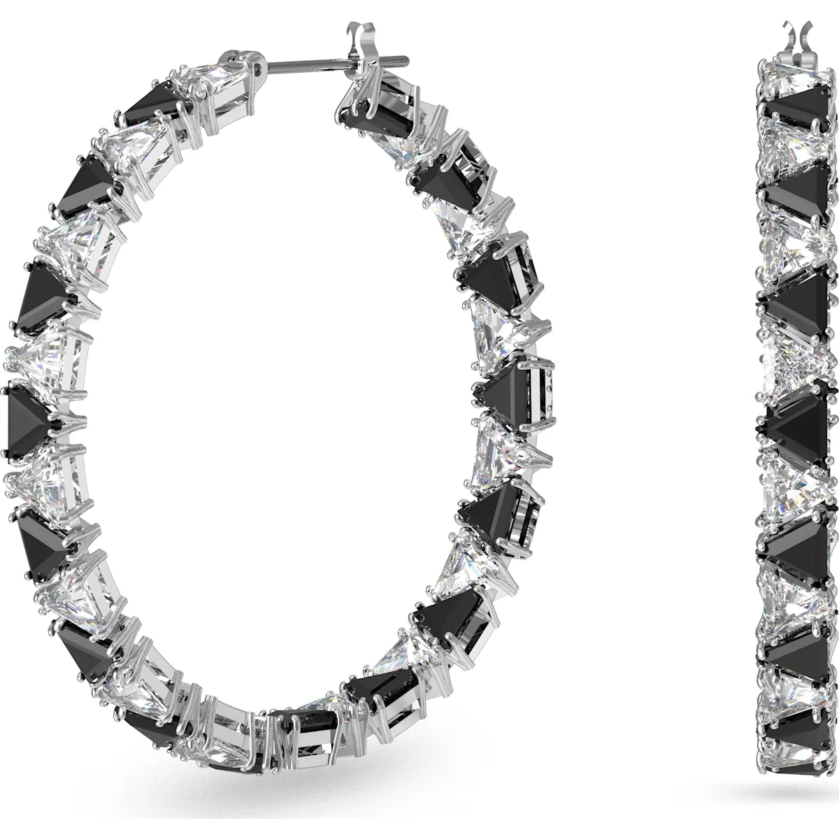 Swarovski Jewellery Swarovski Ortyx Rhodium Plated Black Crystal Triangle Cut Hoop Earrings