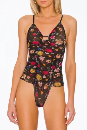 Sylvie Pin Up Bodysuit In Black Floral