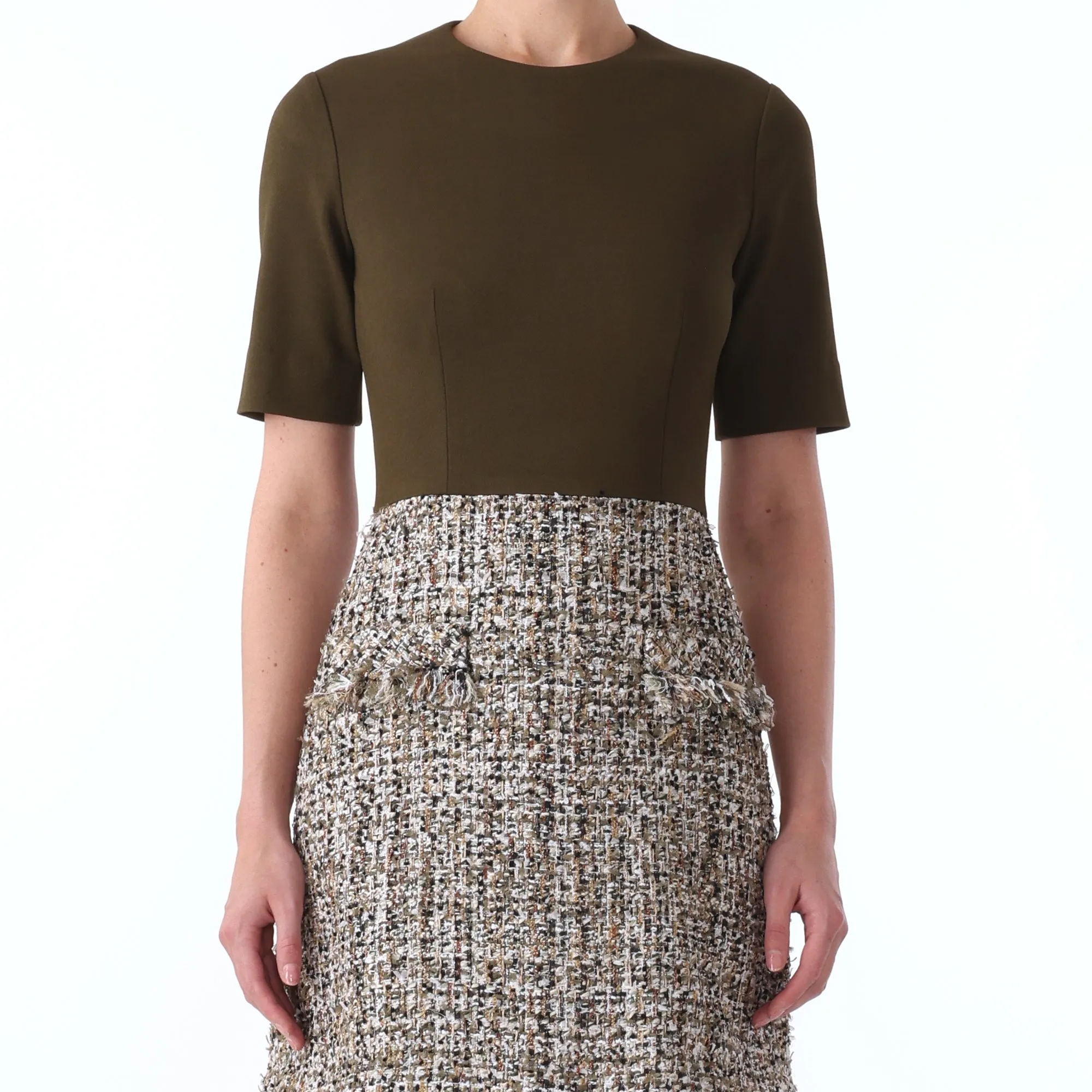 Texture Tweed Jersey Combo Short Sleeve Day Dress