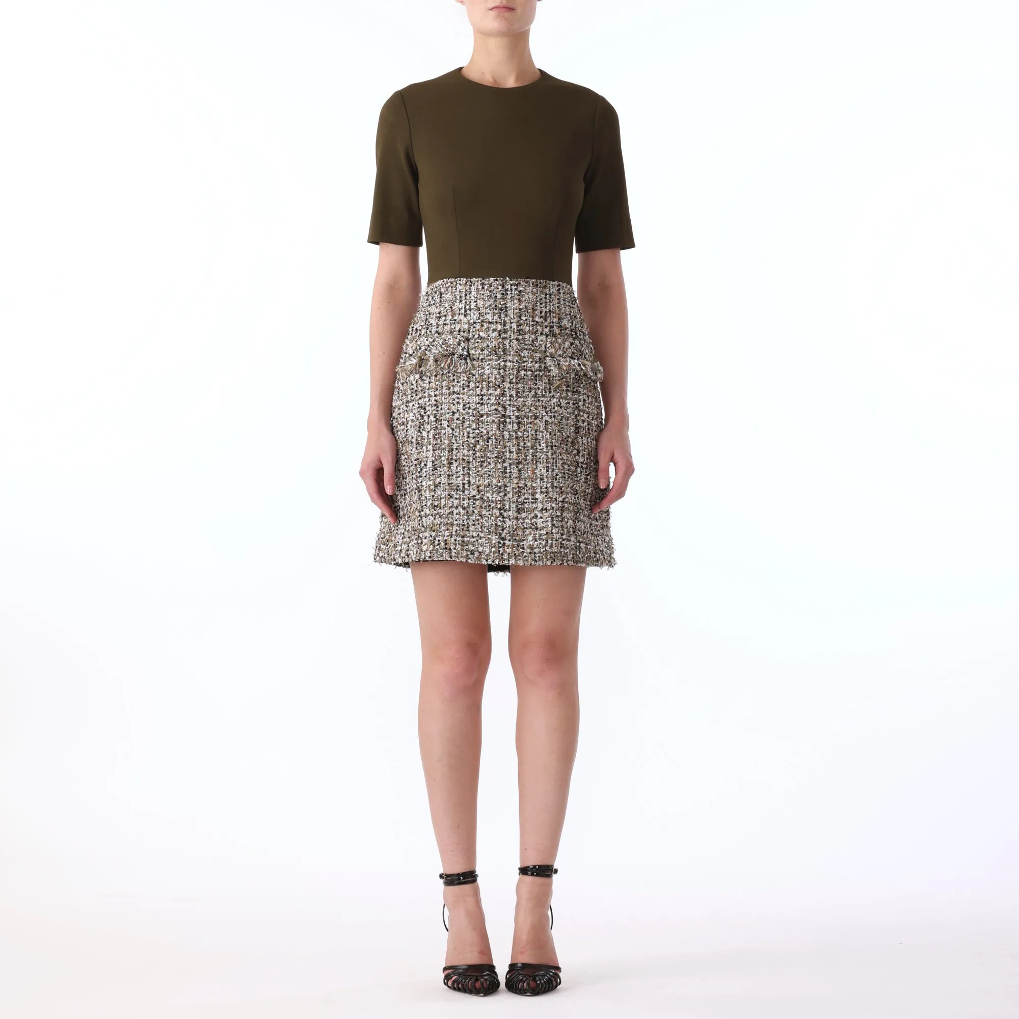 Texture Tweed Jersey Combo Short Sleeve Day Dress