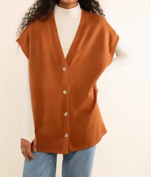 Theo Oversized Knit Vest In Camel