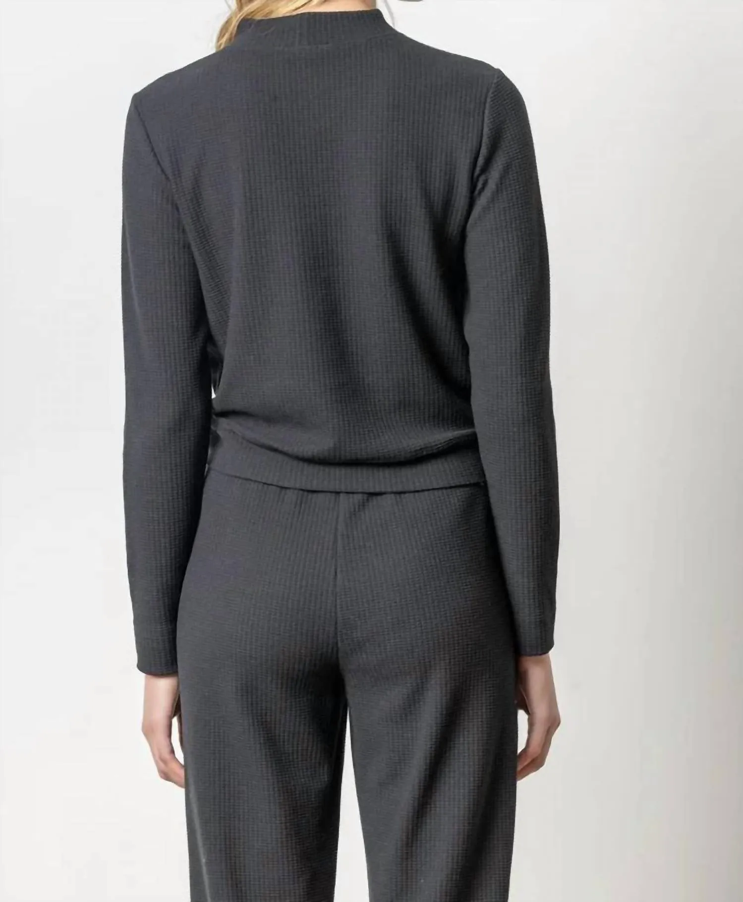 Tie Waist Mock Neck Top In Black