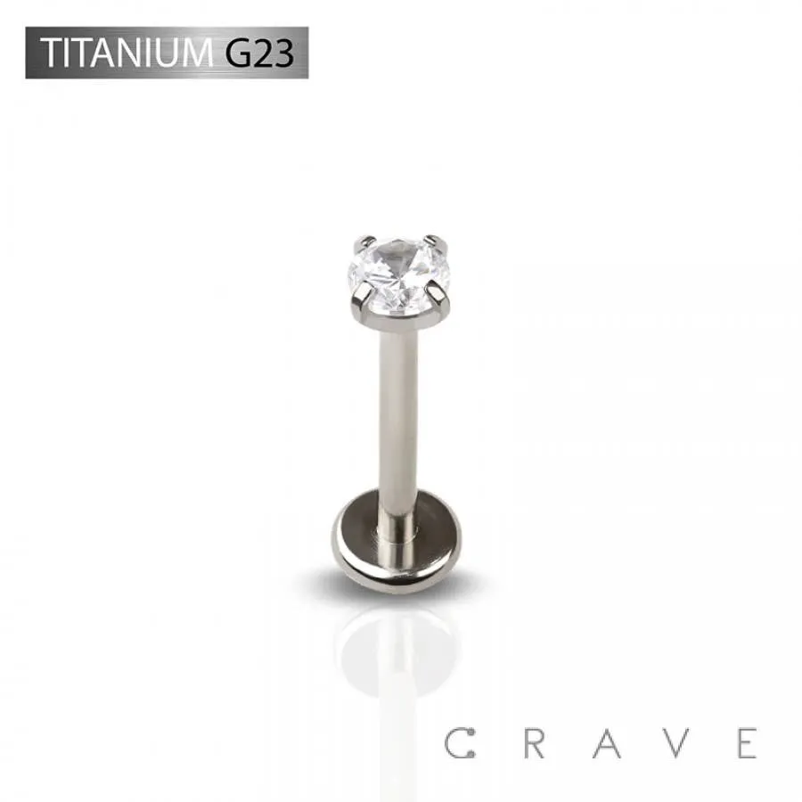 TITANIUM INTERNALLY THREADED CZ PRONG SET LABRET