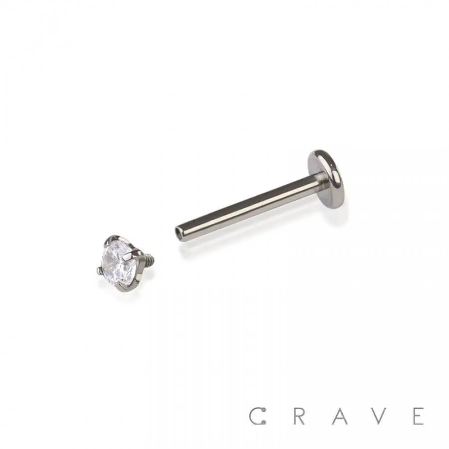 TITANIUM INTERNALLY THREADED CZ PRONG SET LABRET