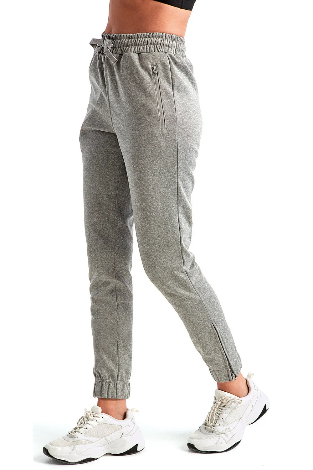 TriDri Womens Moisture Wicking Jogger Sweatpants w/ Pockets - Grey Melange - Closeout