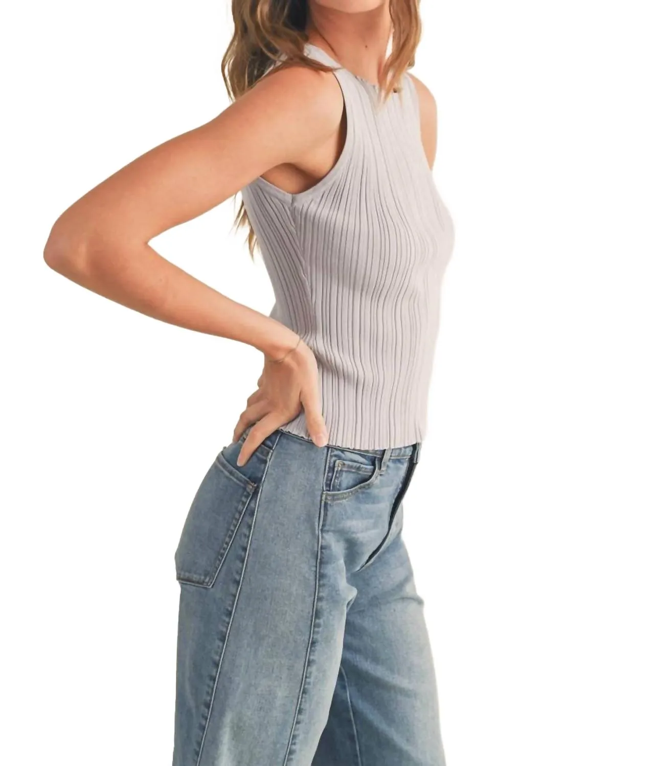 Viscose Ribbed Top In Gray Lilac