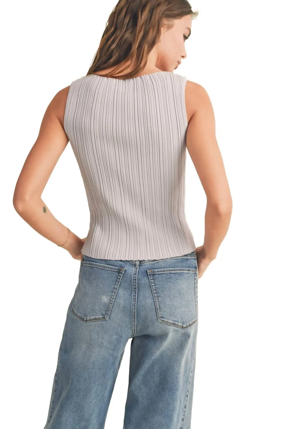 Viscose Ribbed Top In Gray Lilac