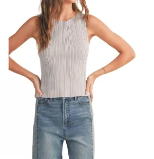 Viscose Ribbed Top In Gray Lilac
