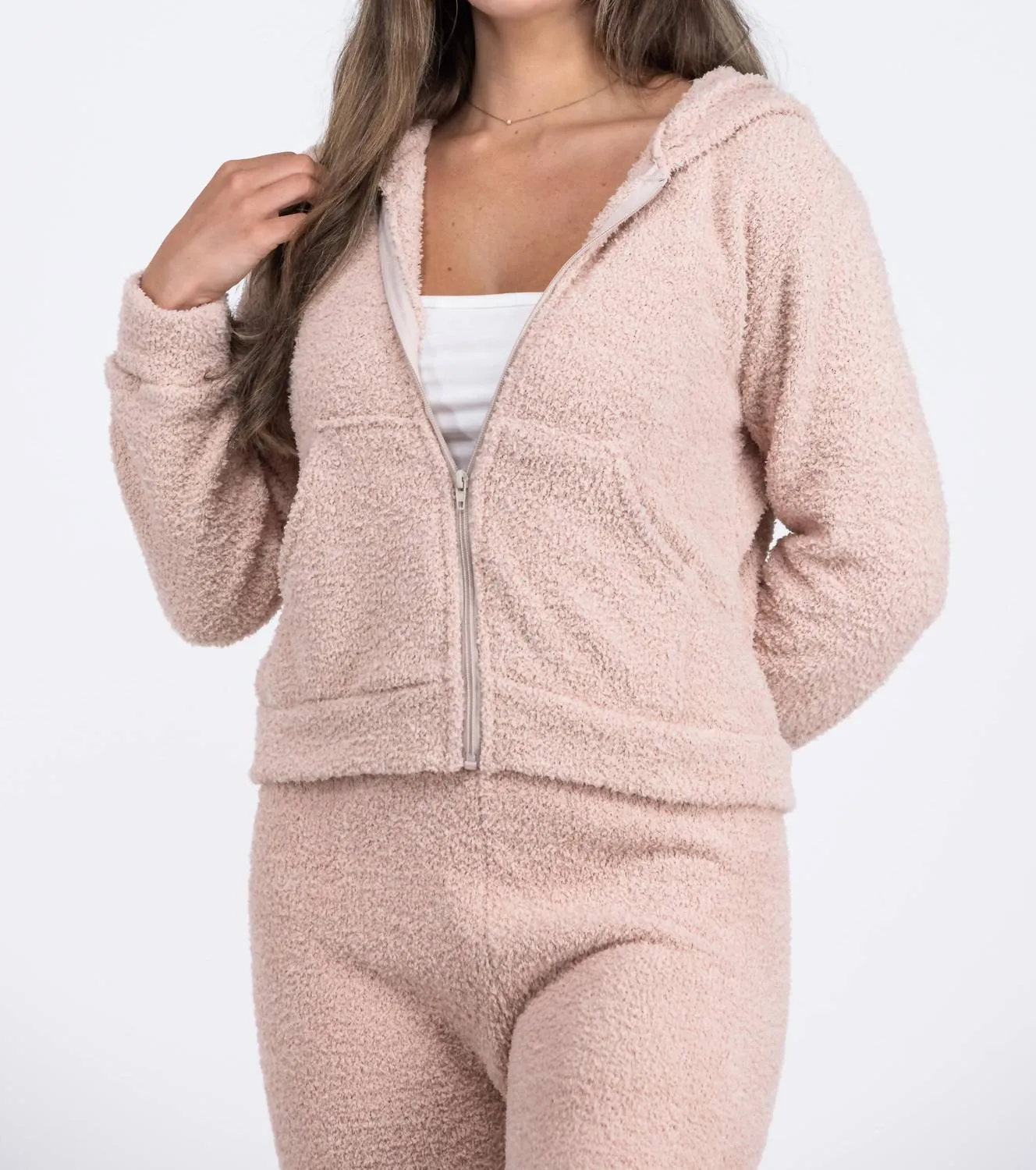 Watching You Knit Zip Up Hoodie Jogger Lounge Set In Pink