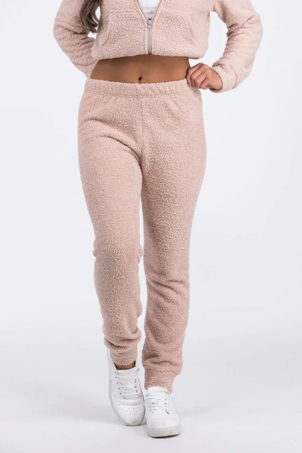 Watching You Knit Zip Up Hoodie Jogger Lounge Set In Pink