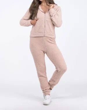 Watching You Knit Zip Up Hoodie Jogger Lounge Set In Pink