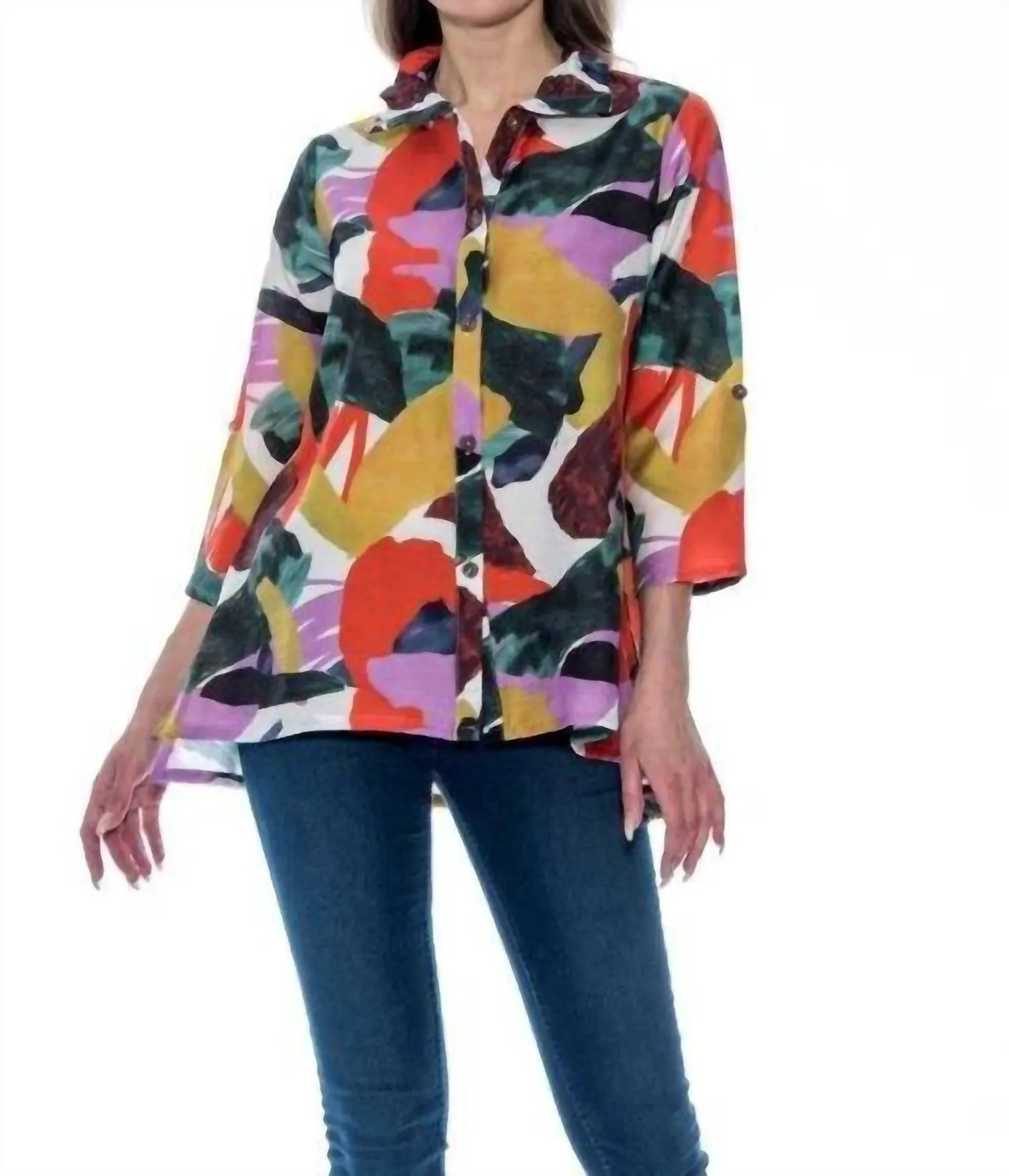 Wire Collar Button Down Shirt In Multi-Color