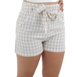 Women's Belted Plaid Short,Beige