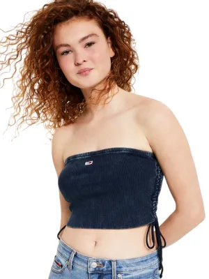 Women's Brand Logo Embroidered Side-Ruched Crop Top,Dark Blue