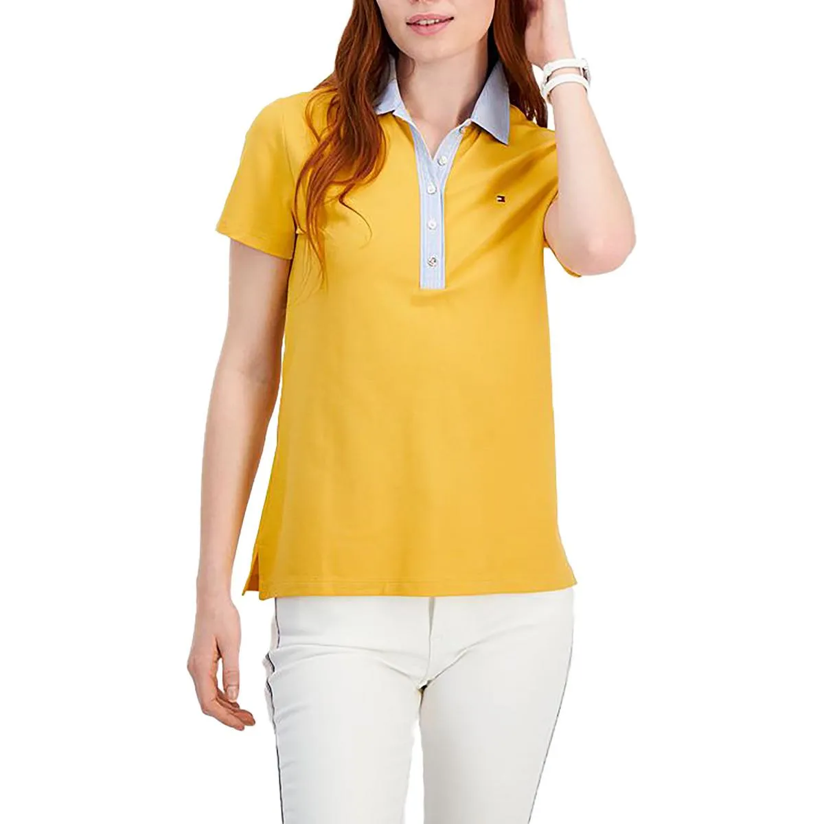 Womens Button Front Short Sleeve Polo Top