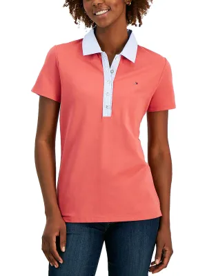 Womens Button Front Short Sleeve Polo Top