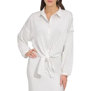 Womens Button Polyester Button-Down Top