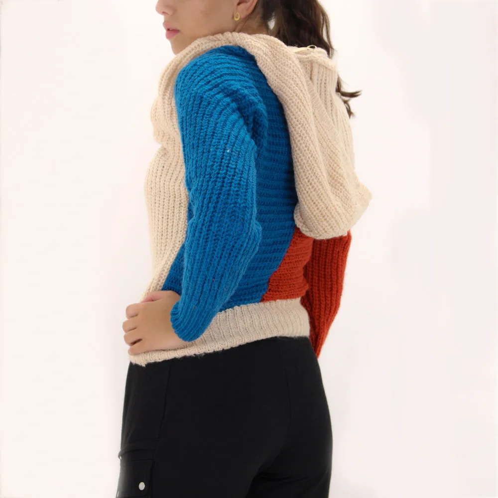 Women's Cable-Knit Hood-Neck Swater,Multi