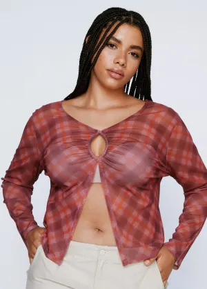 Women's Checkered Printed Mesh Top,Multi
