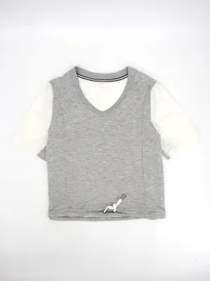 Women's Color Blocked Sport Top,Grey & White