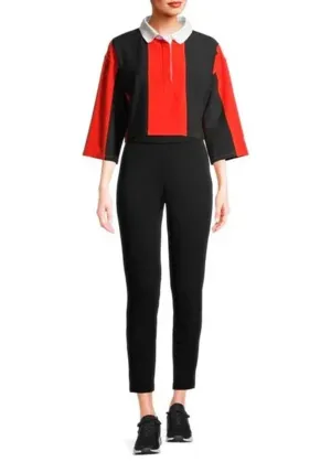 Women's Colorblocked Striped Top,Black/Red