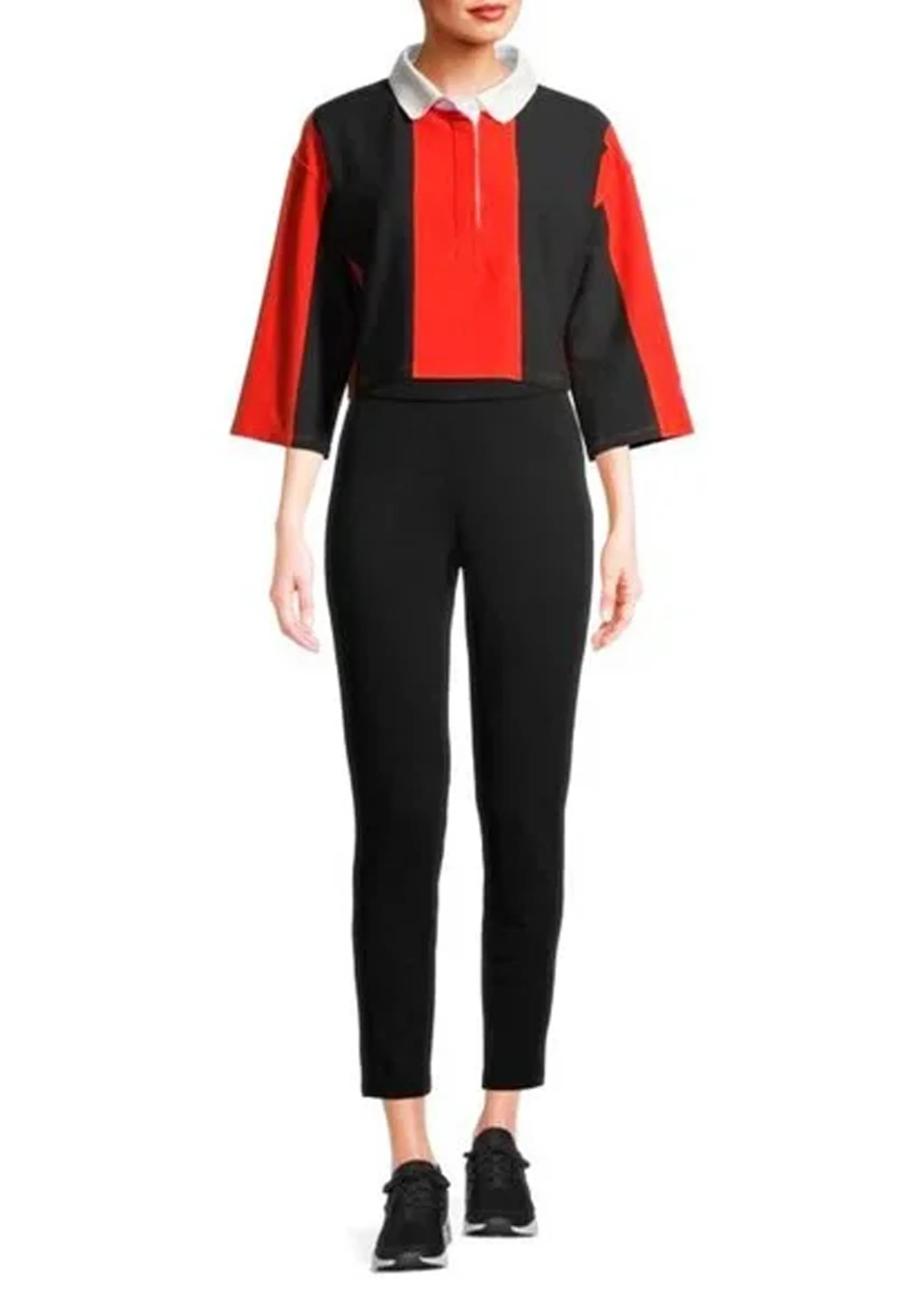 Women's Colorblocked Striped Top,Black/Red