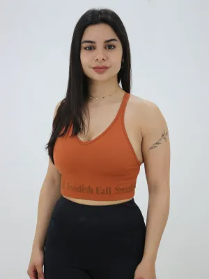Women's Criss-Cross Branded Ribbed Bra,Brick