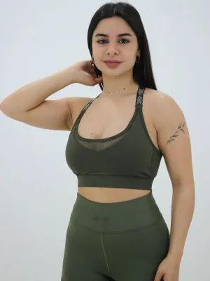 Women's Criss-Cross Mesh Sports Bra,Olive
