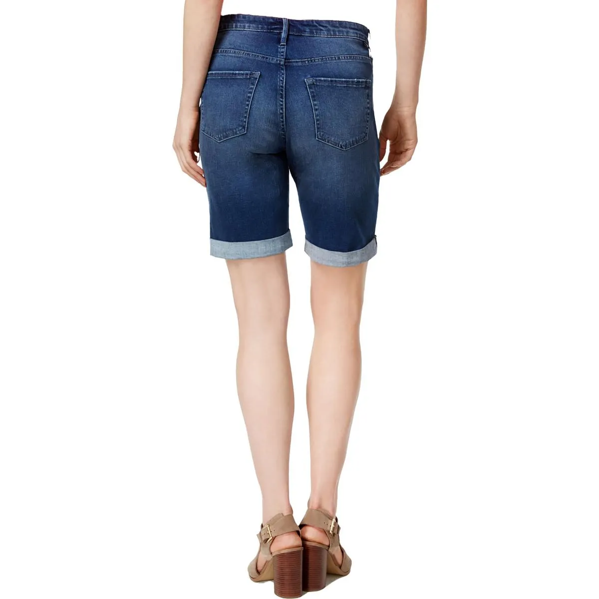 Womens Denim Cuffed Bermuda Shorts