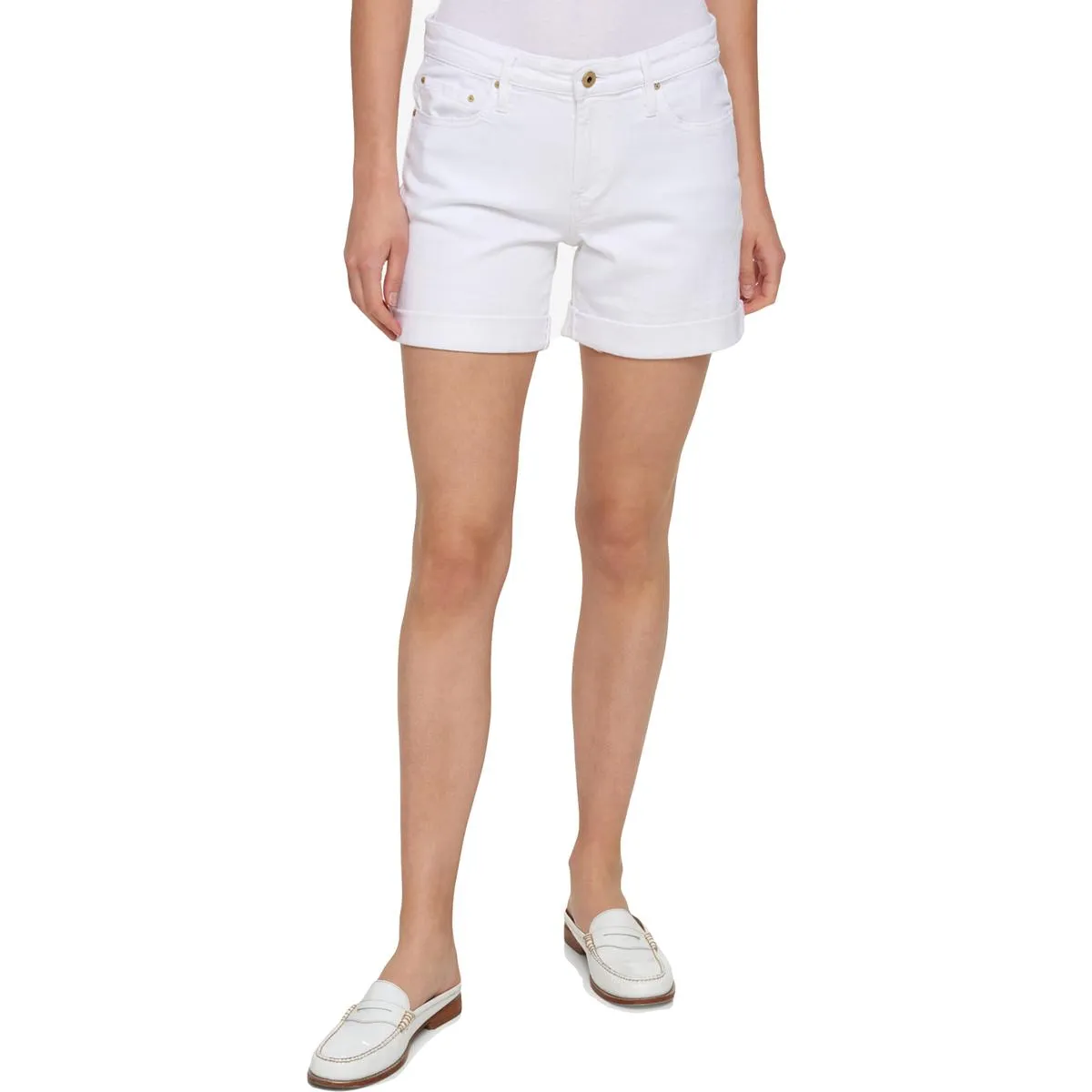 Womens Denim Cuffed Bermuda Shorts