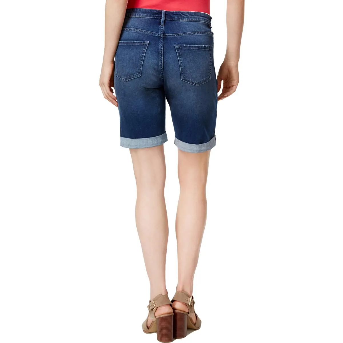 Womens Denim Cuffed Bermuda Shorts