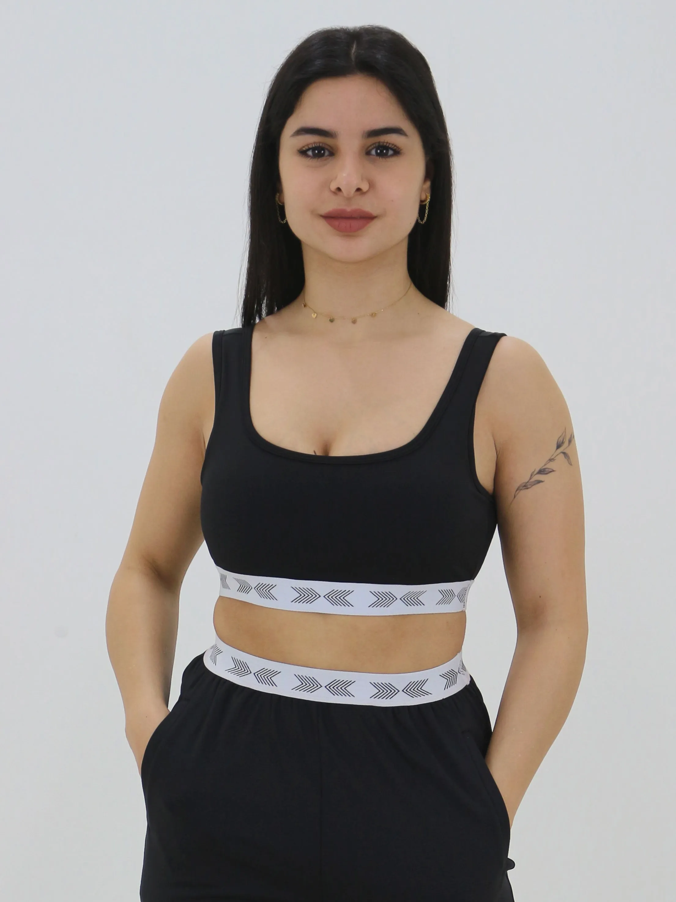 Women's Elastic Waistband Sports Bra,Black