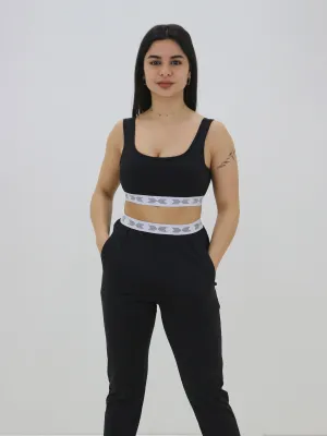 Women's Elastic Waistband Sports Bra,Black