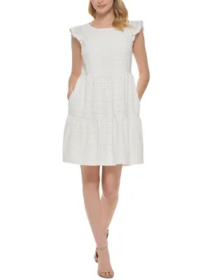 Womens Eyelet Short Mini Dress
