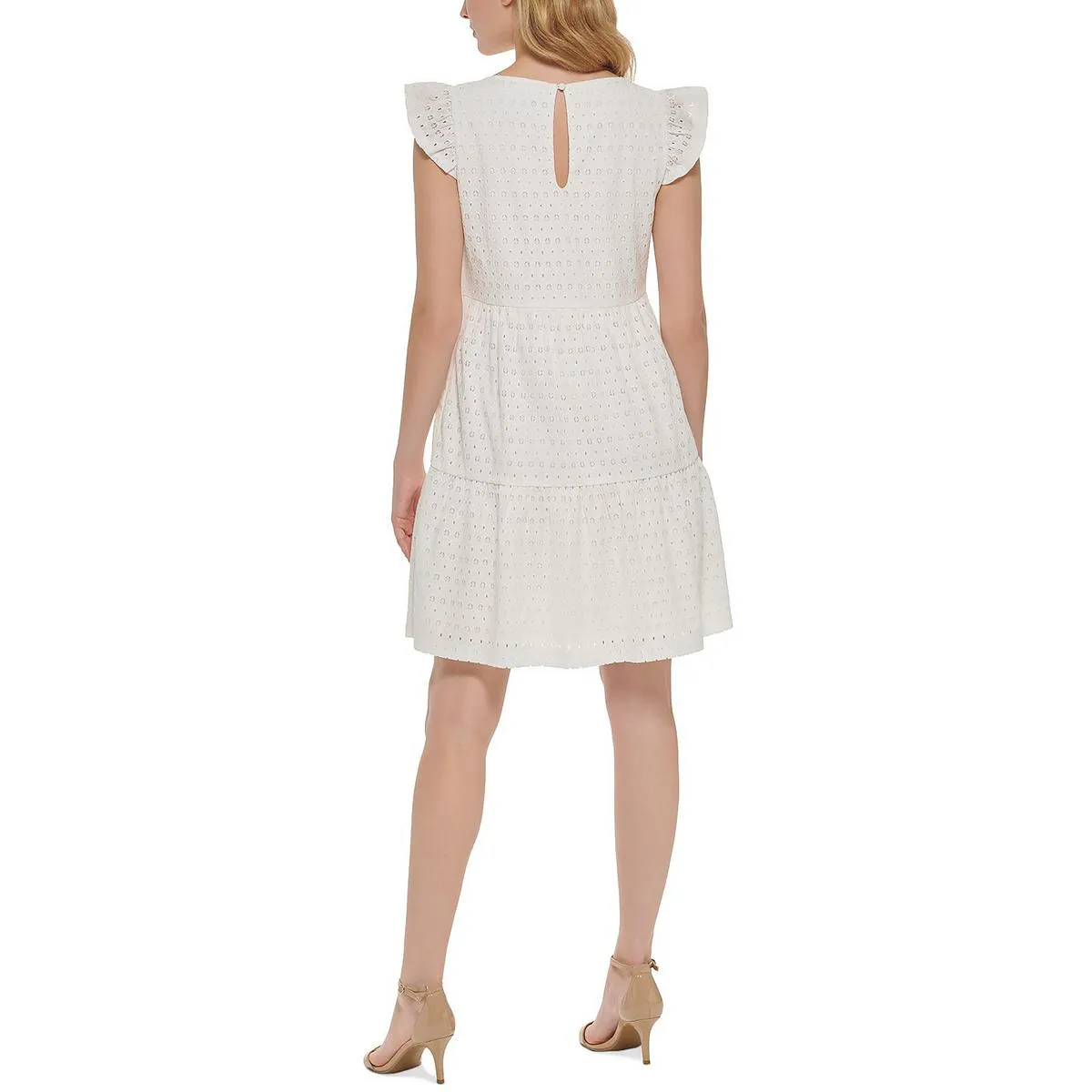 Womens Eyelet Short Mini Dress