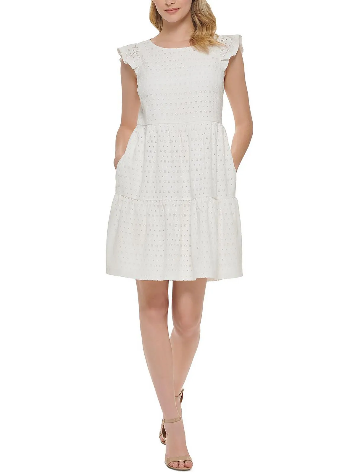 Womens Eyelet Short Mini Dress