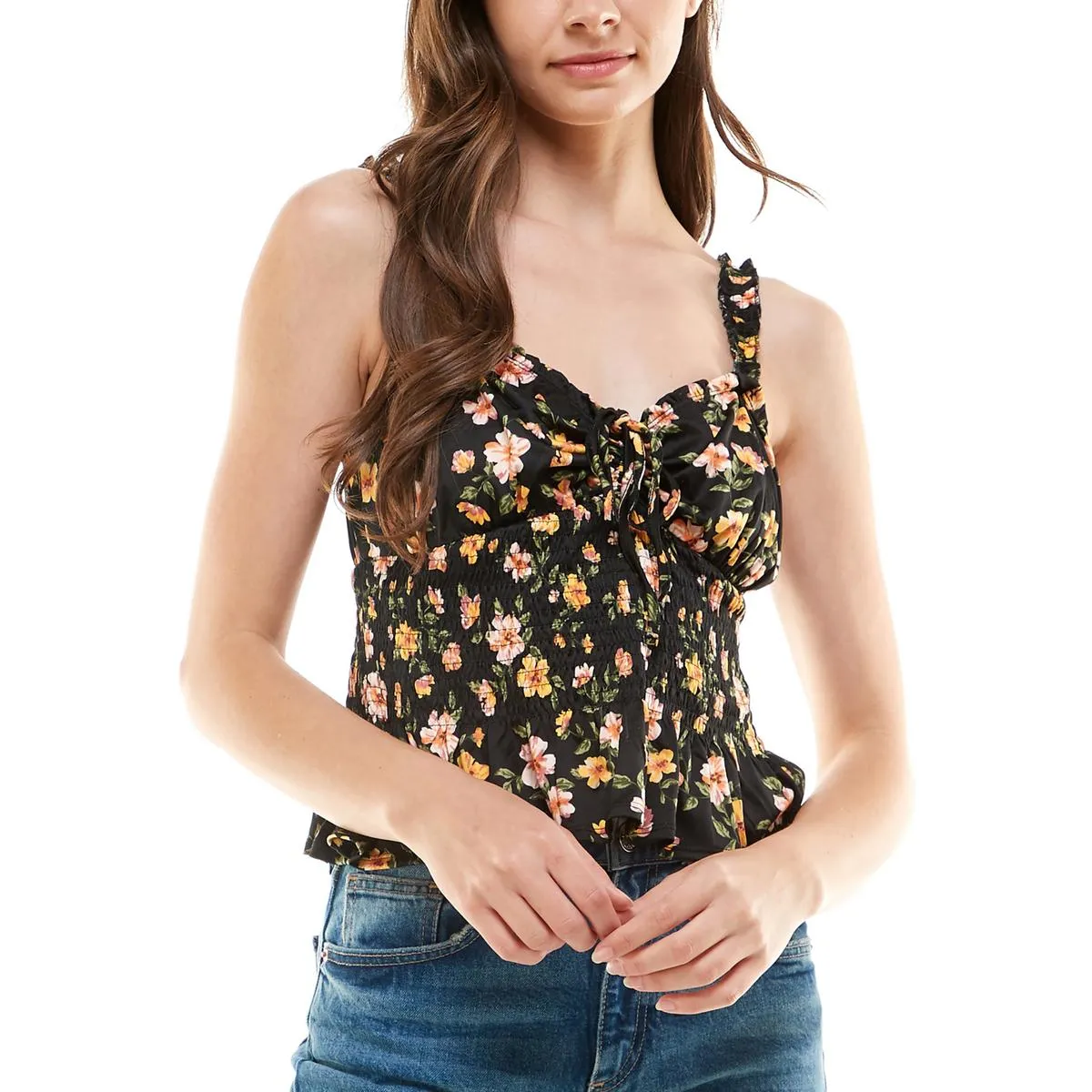 Womens Floral Cropped Peplum Top