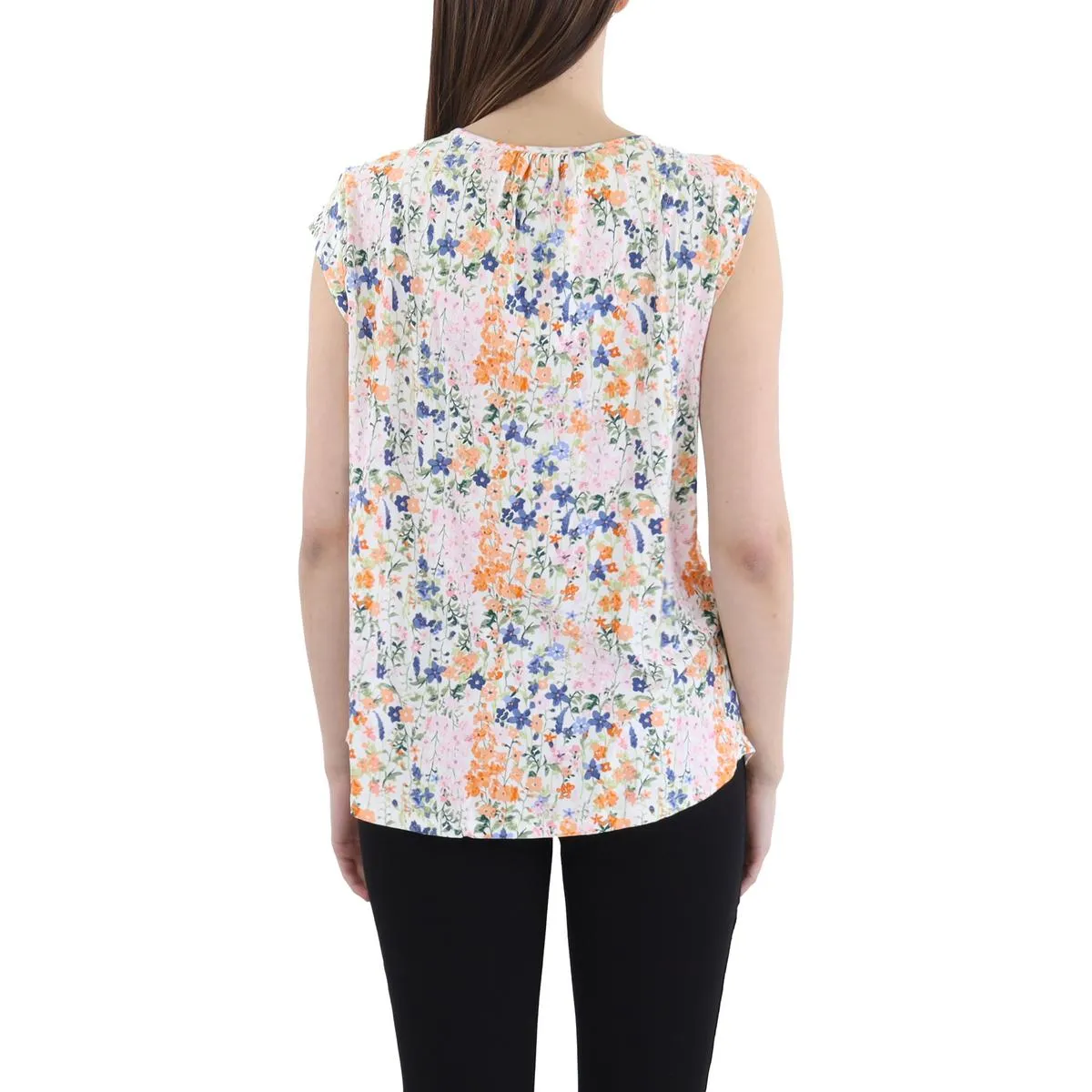 Womens Floral Print Pintuck Pullover Top