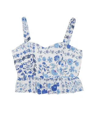Women's Floral Printed Crop Top,Blue/White