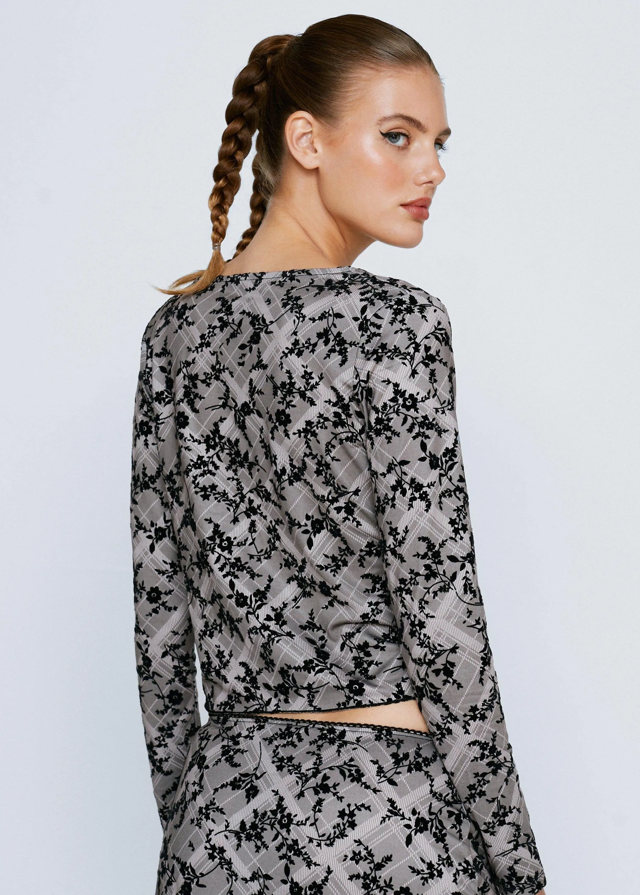 Women's Floral Printed Cropped Top,Light Olive/Black
