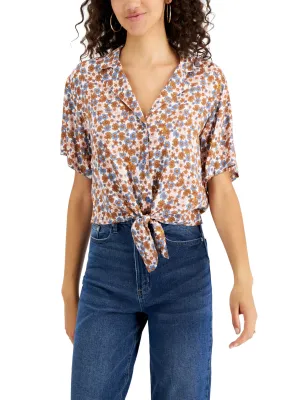 Women's Floral Printed Tie-Front Shirt,Multi
