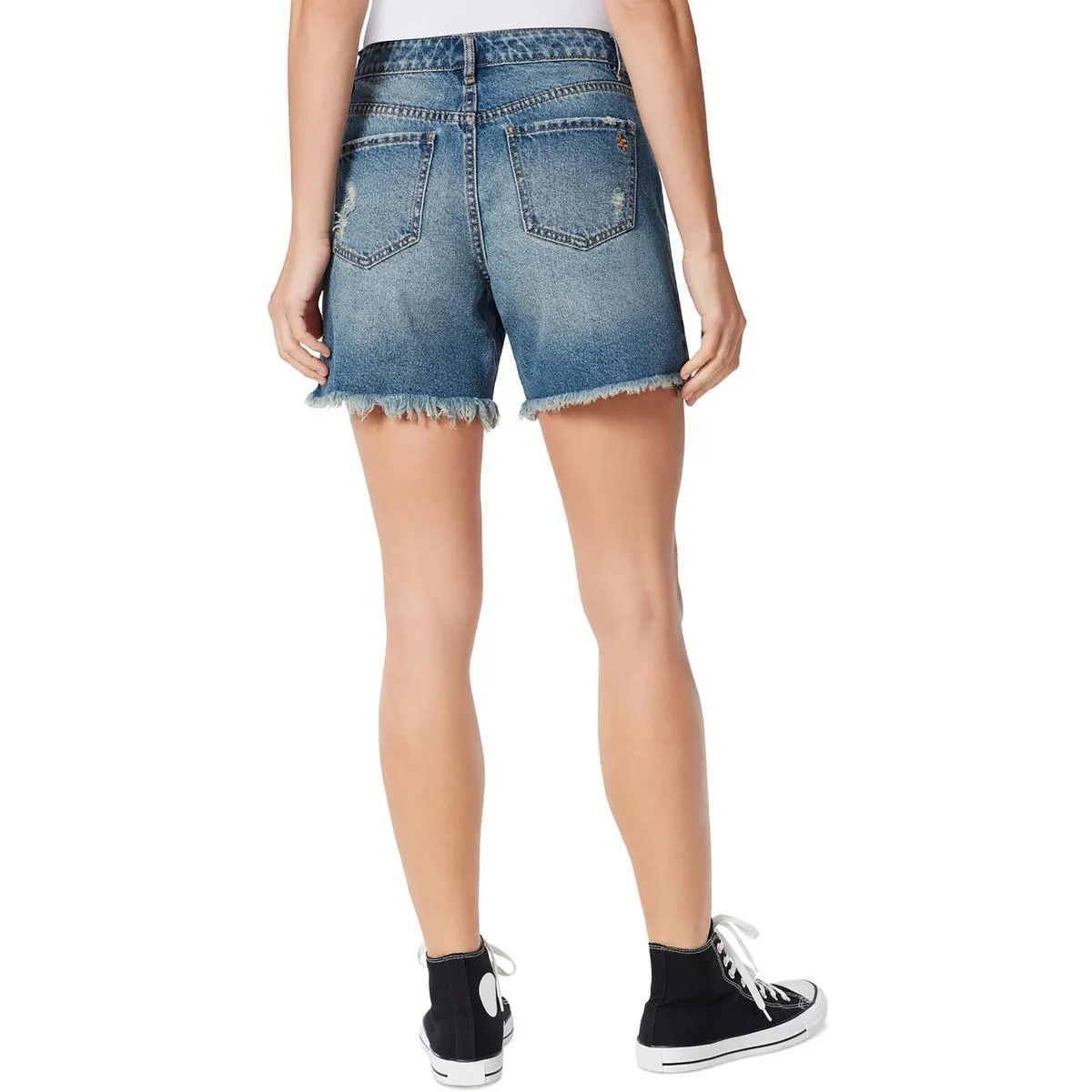 Womens Frayed Hem Midi Cutoff Shorts