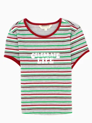 Women's Graphic Printed Striped Crop Top,Multi