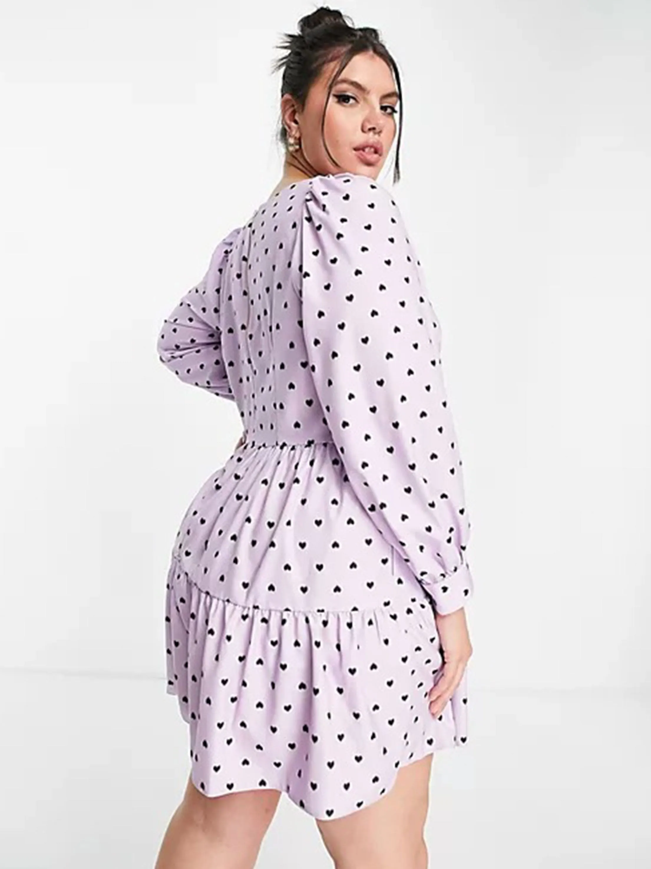 Women's Hearts Print Ruffle Dress,Purple